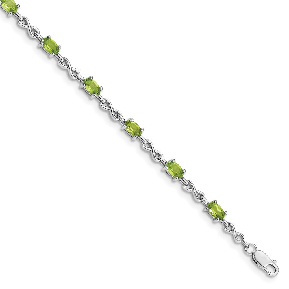 Sterling Silver Rhodium-plated Peridot August Birthstone Ladies Bracelet
